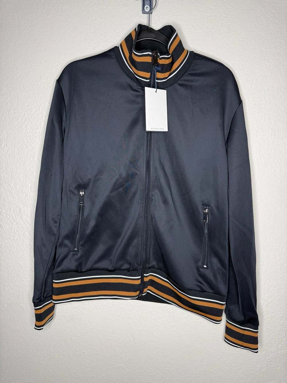 Denim & Flower Ricky Singh Black Striped Track Jacket Size L